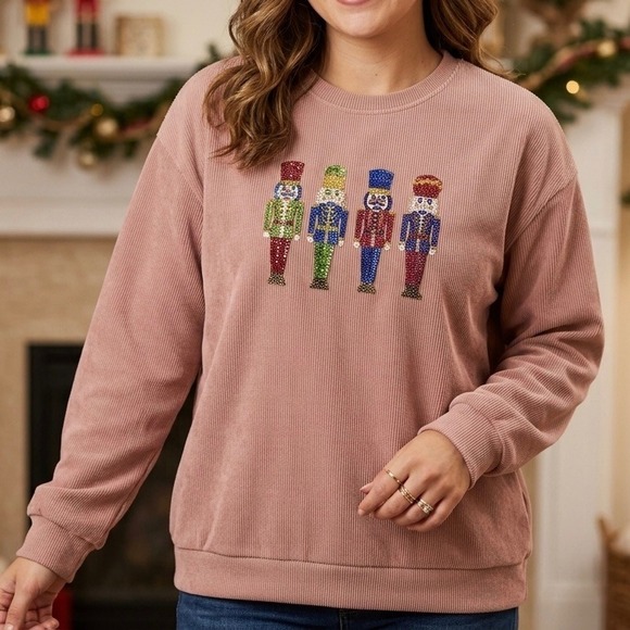 Tops - Nutcracker Corded‎ Sweatshirt Pink Christmas Holiday Pullover Womens